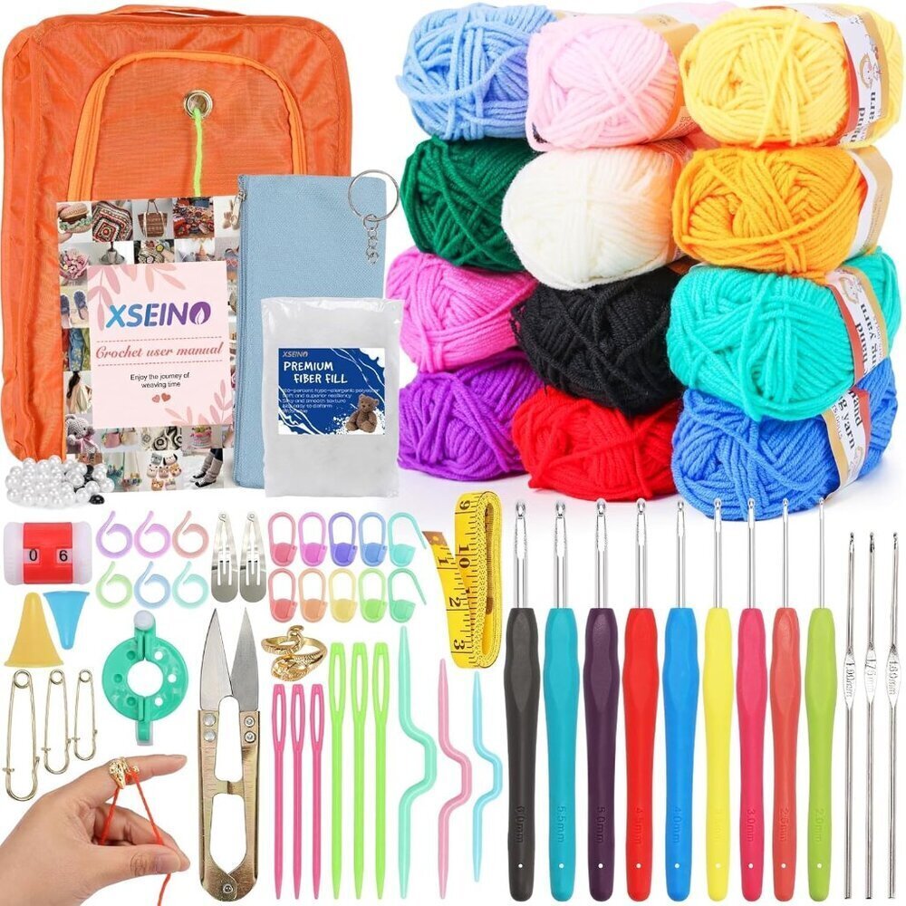 Beginner Crochet Kit 12-Color Yarn Bundle with Video Tutorials